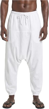 perdontoo Mens Harem Pants Casual Elastic Waist Drawstring Baggy Hippie Trousers Cotton Boho Yoga Pants