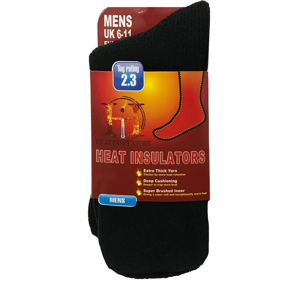 Insightclothing Men's Black Extra Warm Chunky Thermal Double Heat Insulated Soft Socks 2.3 Tog Rating Size 6-11