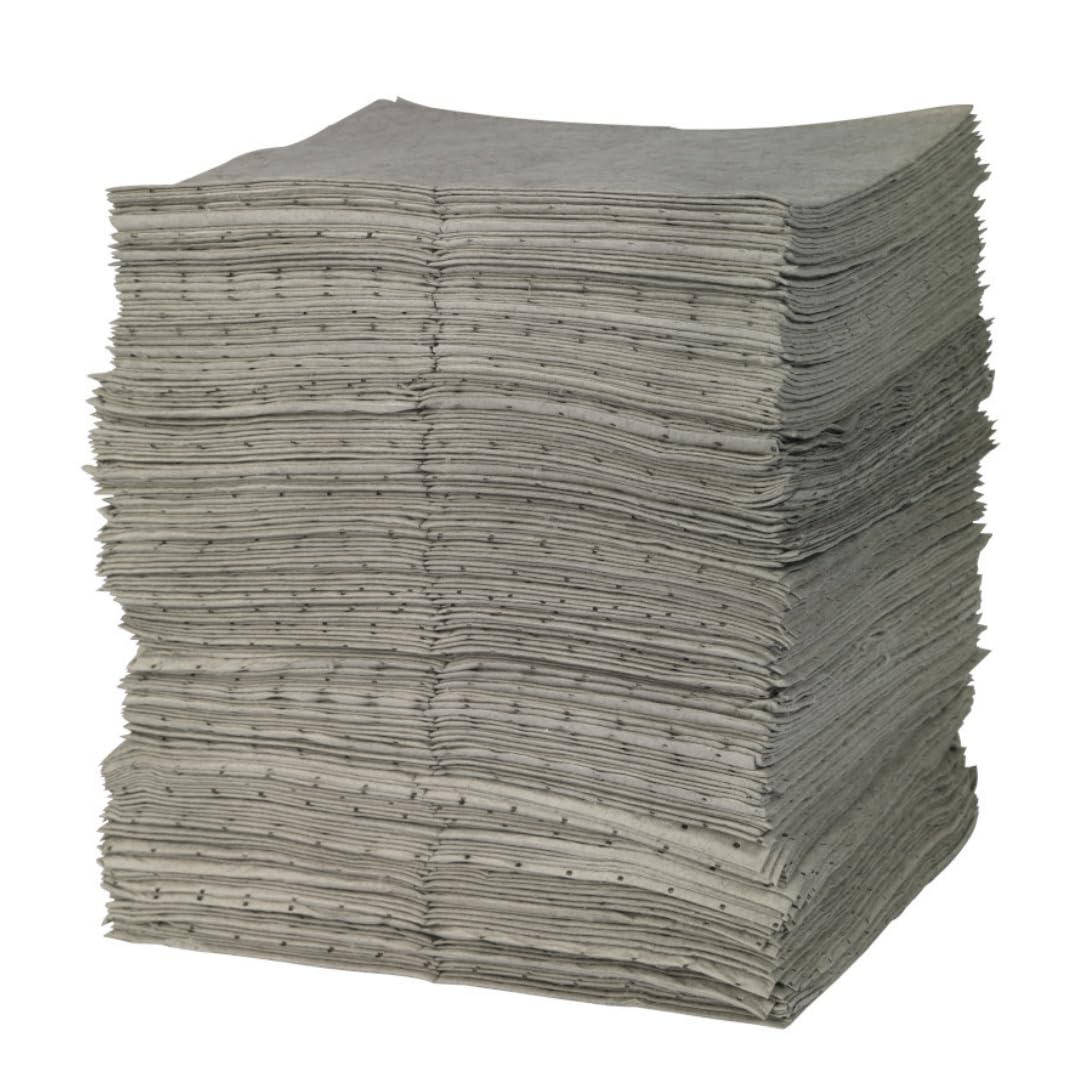 SPC® by Brady Feuilles Absorbantes Universelles – Lot de 200 Feuilles Grises, Épaisses, 1 Couche, Alvéolées et Prédécoupées, 40 cm x 50 cm, Pour Huiles, Eau, Solvants et Liquides de Refroidissement