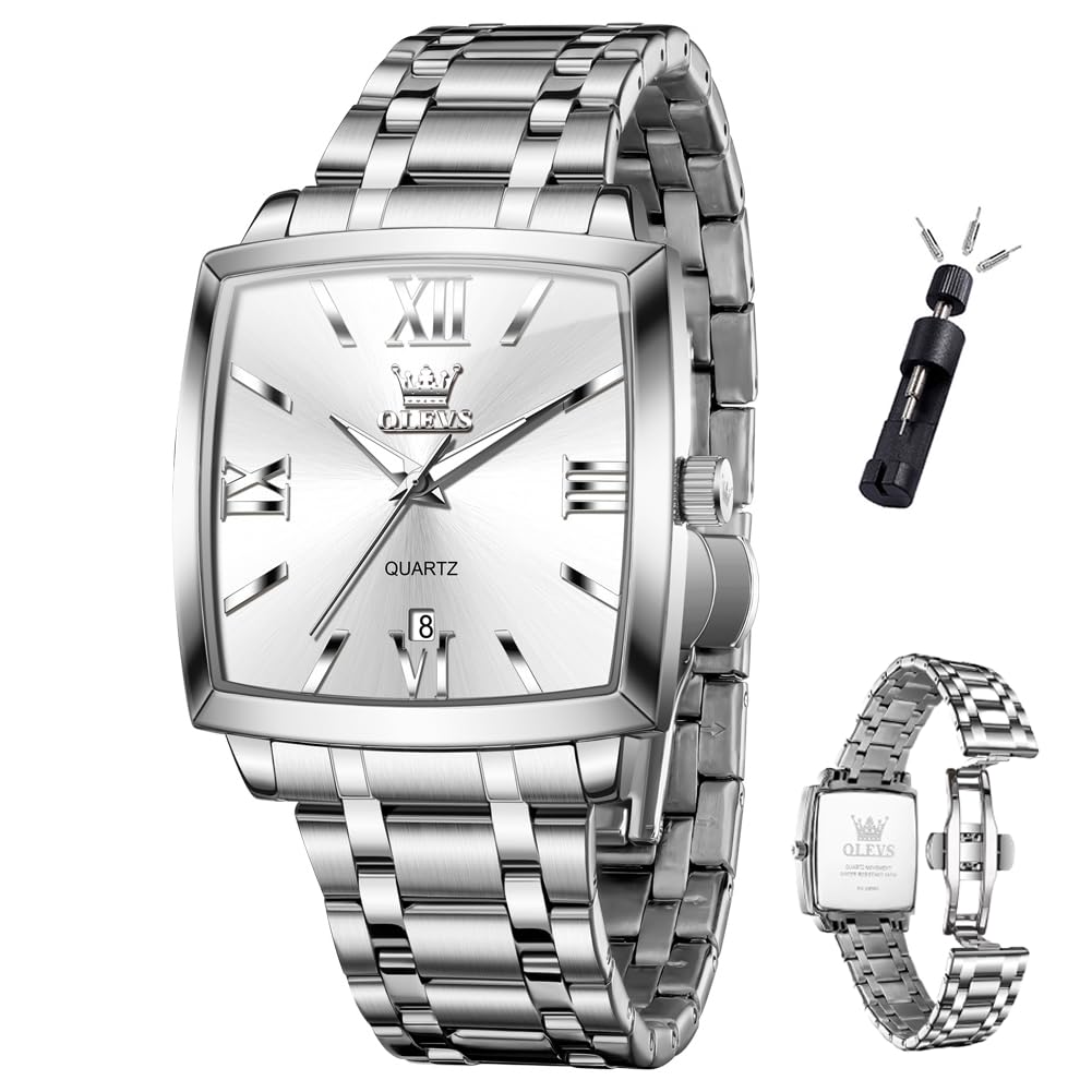 OLEVS Luxury Square Watches for Men Stainless Steel Analog Quartz Men Watch