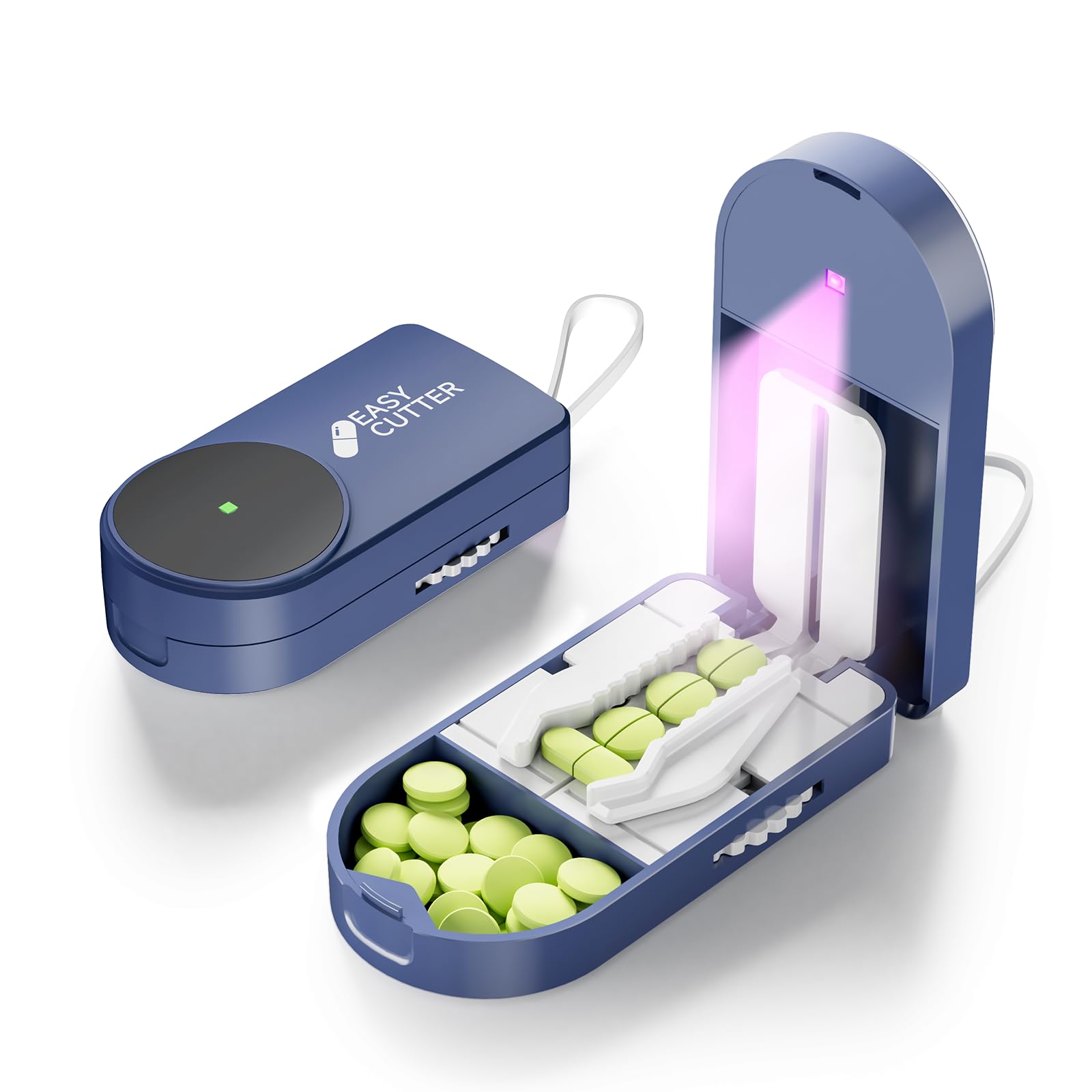 Photo 1 of Pro U | V C-Pill Cutter & Organizer - Luminescent LED Status Light | 3-25mm Adjustable Blades | Splinter-Free Cutting | Detachable Washable Compartment for Elderly-Mom (Blue)