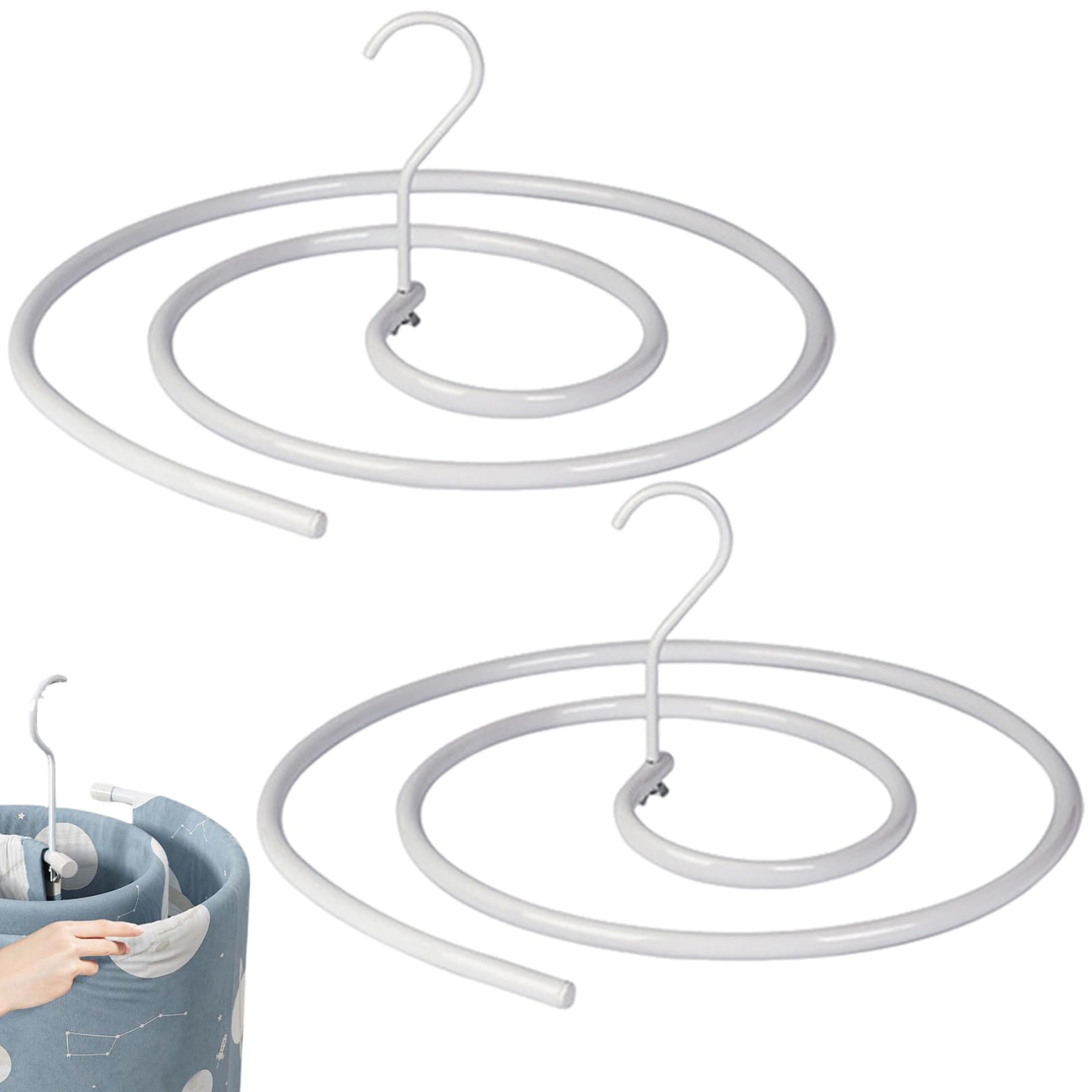2PCS Spiral Sheet Hanger Round Space-Saving Storage Detachable Iron Thicken Blanket Drying Rack for Bed Sheet, Coverlet, Bath Towel and Tablecloth