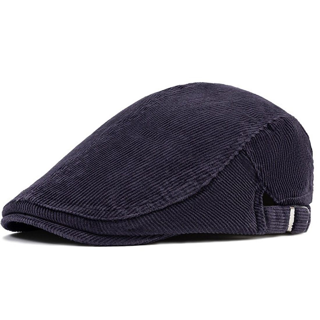 JNKET Autumn Winter Men Newsboy Cap Ivy Gatsby Cabbie Driving Hat Corduroy Flat Cap (US, Alpha, One Size, Medium, Navy)