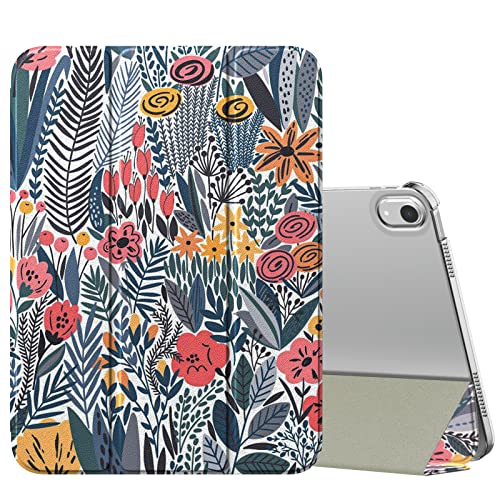 Image of MoKo for iPad (A16) 11th Generation Case 11 Inch 2025, iPad 10th Generation Case 10.9 Inch 2022, Slim Stand Hard PC Translucent Back Shell Smart Cover,Support Touch ID,Auto Wake /Sleep,Blue Leaf flower
