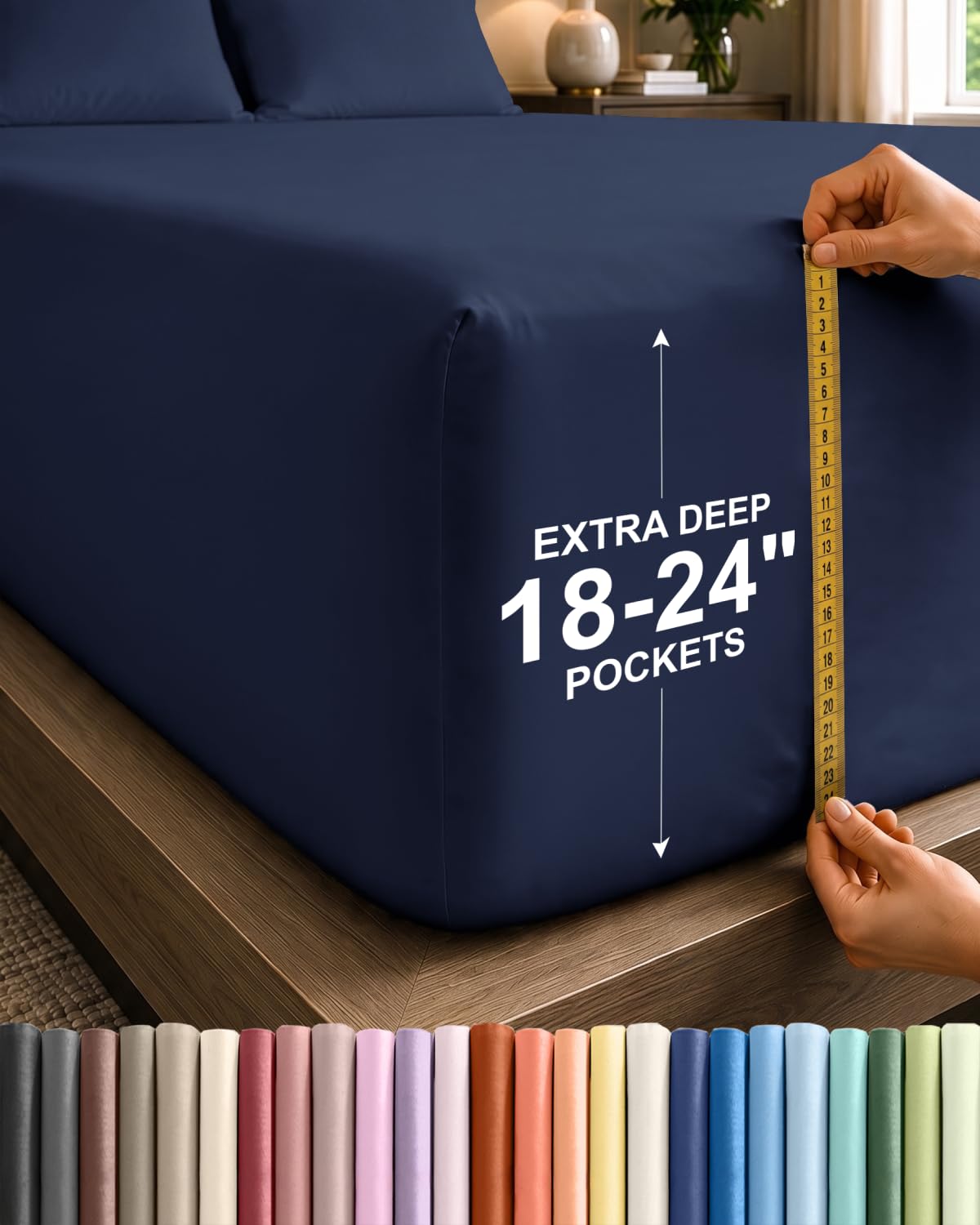 CGK Extra Deep Split King Single Fitted Sheet Only - Navy Blue