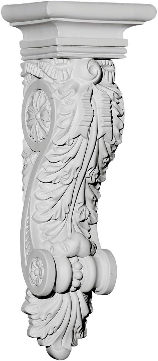 Ekena Millwork COR05X04X15AC 5 3/8-Inch W x 4 1/8-Inch D x 15 1/2-Inch H Acanthus Ribbon Corbel , White