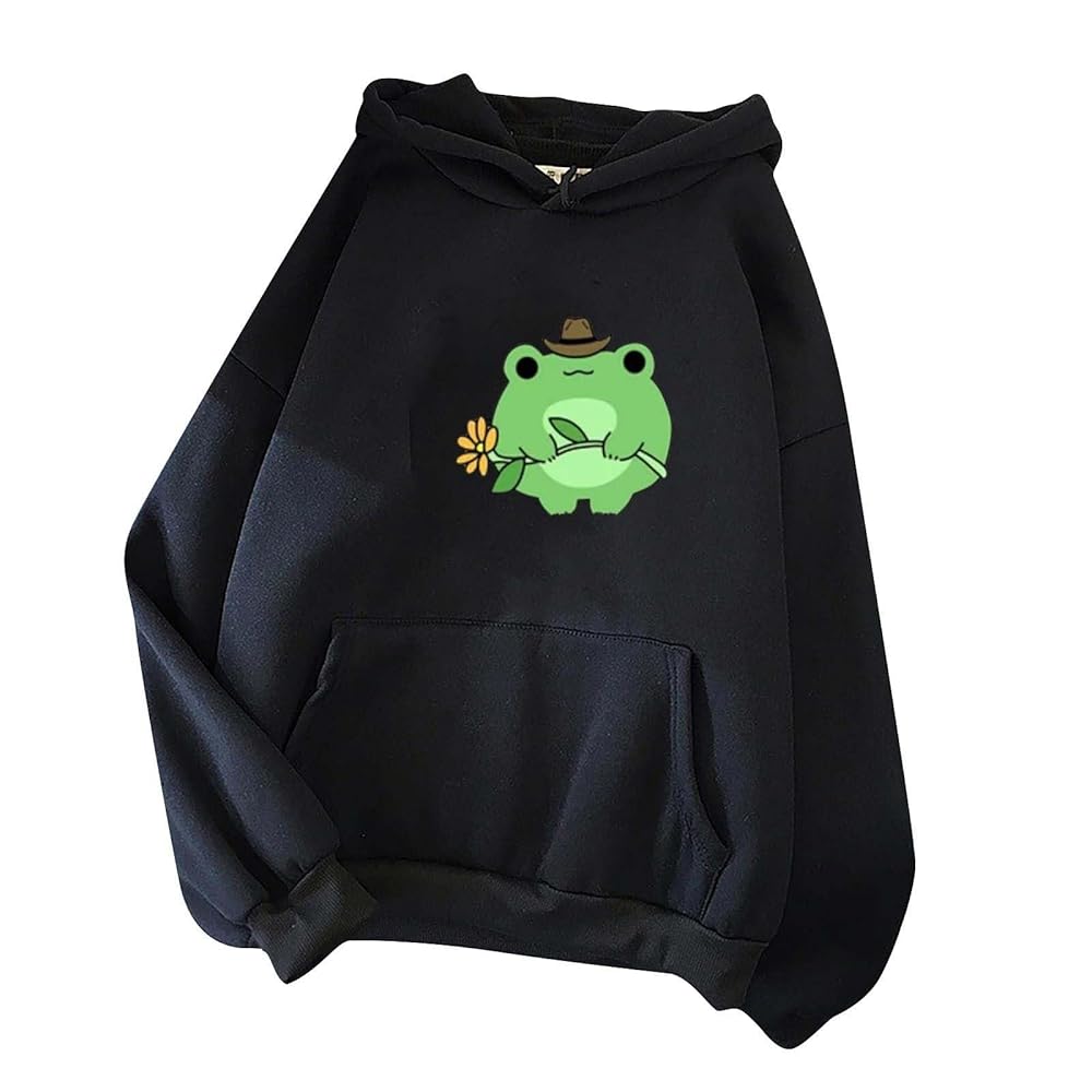Womens Cute Frog Sweatshirt Kawaii Long Sleeve Hoodie Teen