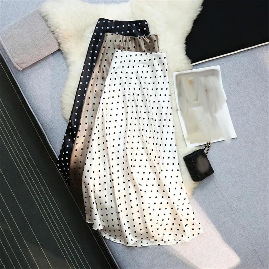 Women Vintage Polka Dot Satin Mermaid Skirts High Waist Casual Mid Length Skirts Loose Office Skirt2