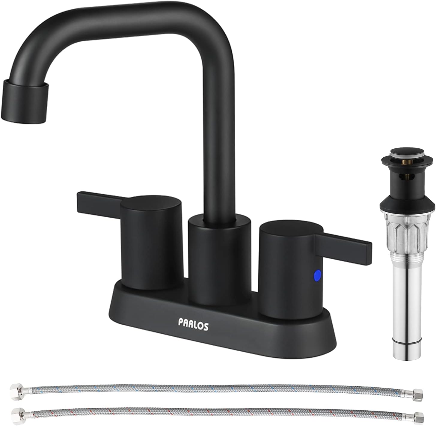 PARLOS 2-Handle Matte Black Bathroom Faucet for Lavatory with Pop-up Sink Drain and Faucet Supply Lines, 1431604