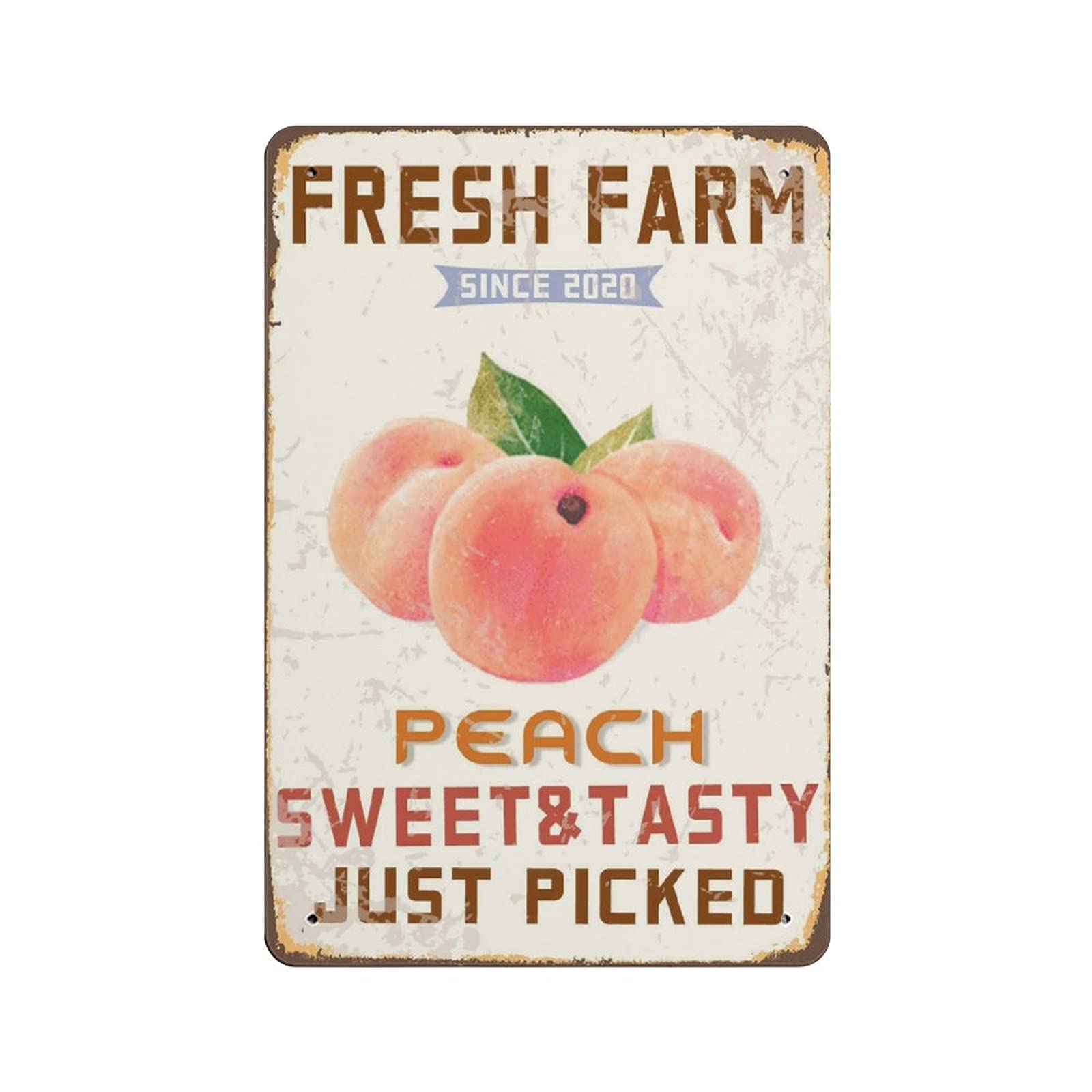 Metal Tin Sign Fresh Farm Peach Vintage Tin Poster Metal Sign Wall Decoration Country Kitchen Home Garage Decor 12"x8"