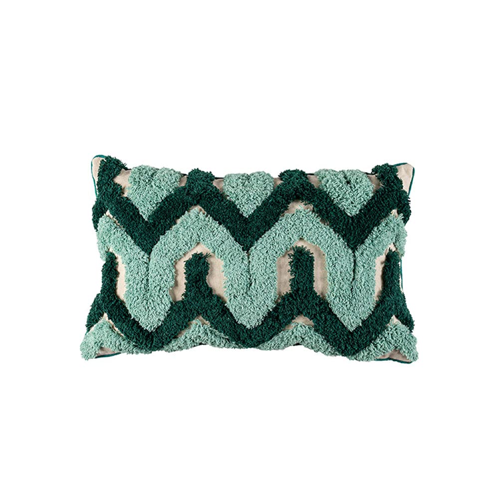 Kissen Set Für Sofa,Retro Grüne Wellen Geometrisches Muster Getufteter Jacquard Baumwolle Dekorative Kissenbezüge Marokkanisches Boho Ethno 45X45Cm Dekokissen Bezüge Für Sofa Schlafzimmer Wohnz