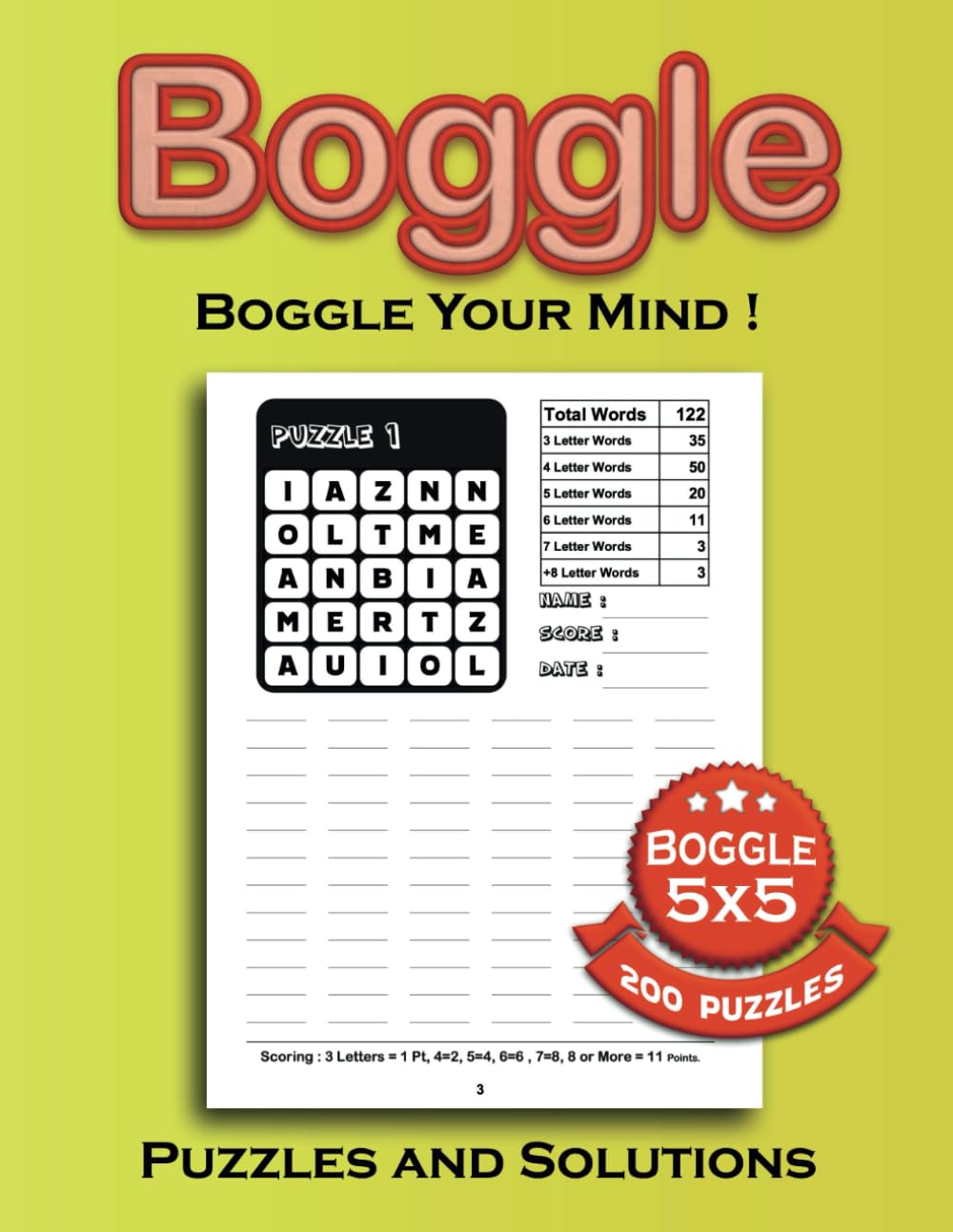 Boggle 5x5 Puzzle Book Vol. 1: Boggle Your Mind! , Enjoy over 200 puzzles , 8.50 x 11 in, Puzzles & Solutions.