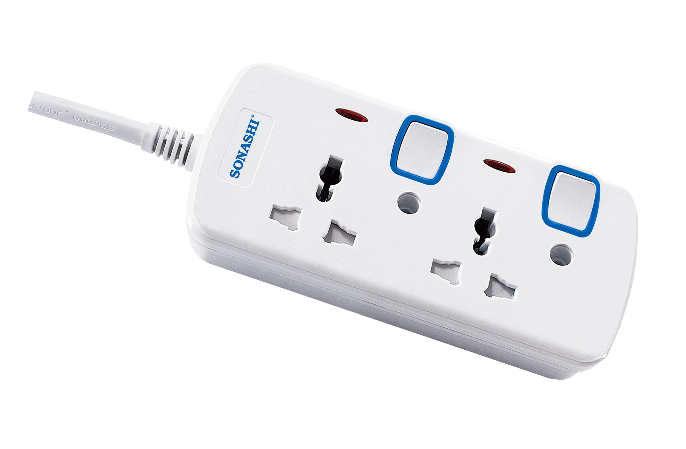Sonashi Extension Socket 2Way 3250W, Ideal for Organized Office Table and Home, 2M Cord with Overheat Protection, Extension Cord for all Electric Devices, SES-802 White