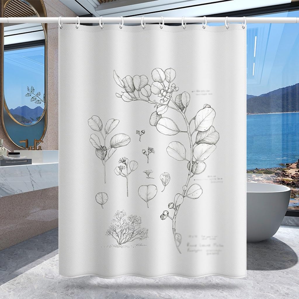 NZPOST Cortina de Ducha de baño Cortina de patrón de Hoja de Planta Cortina de Puerta de poliéster Cortina de partición Impresión Digital Cortina de Ducha Impermeable para el h