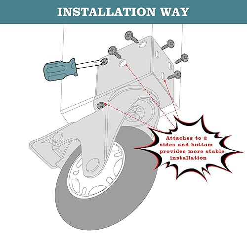 Miniatura 6 de Ruedas giratorias Hirate de montaje lateral de 3 pulgadas, ruedas giratorias en forma de L resistentes (2 con freno, 2 sin freno) ruedas