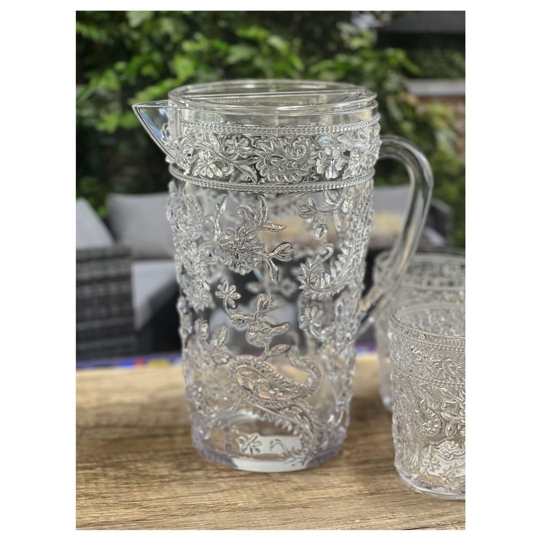 Brocca In Acrilico LeadingWare Con Motivo Paisley - Trasparente, 2,5 Quarti (circa 2,4 Litri), Infrangibile - 3