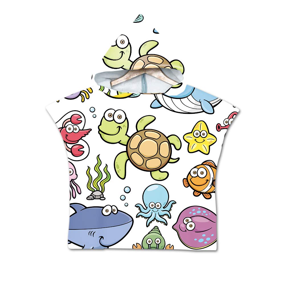 Chickw11 Asciugamano Poncho Bambino, Cartone Animato Kids Accappatoio Microfibra Asciugatura da Bagno con Cappuccio Asciugatura Rapida per Spiaggia Bagno (60 * 80cm,Cane leale
