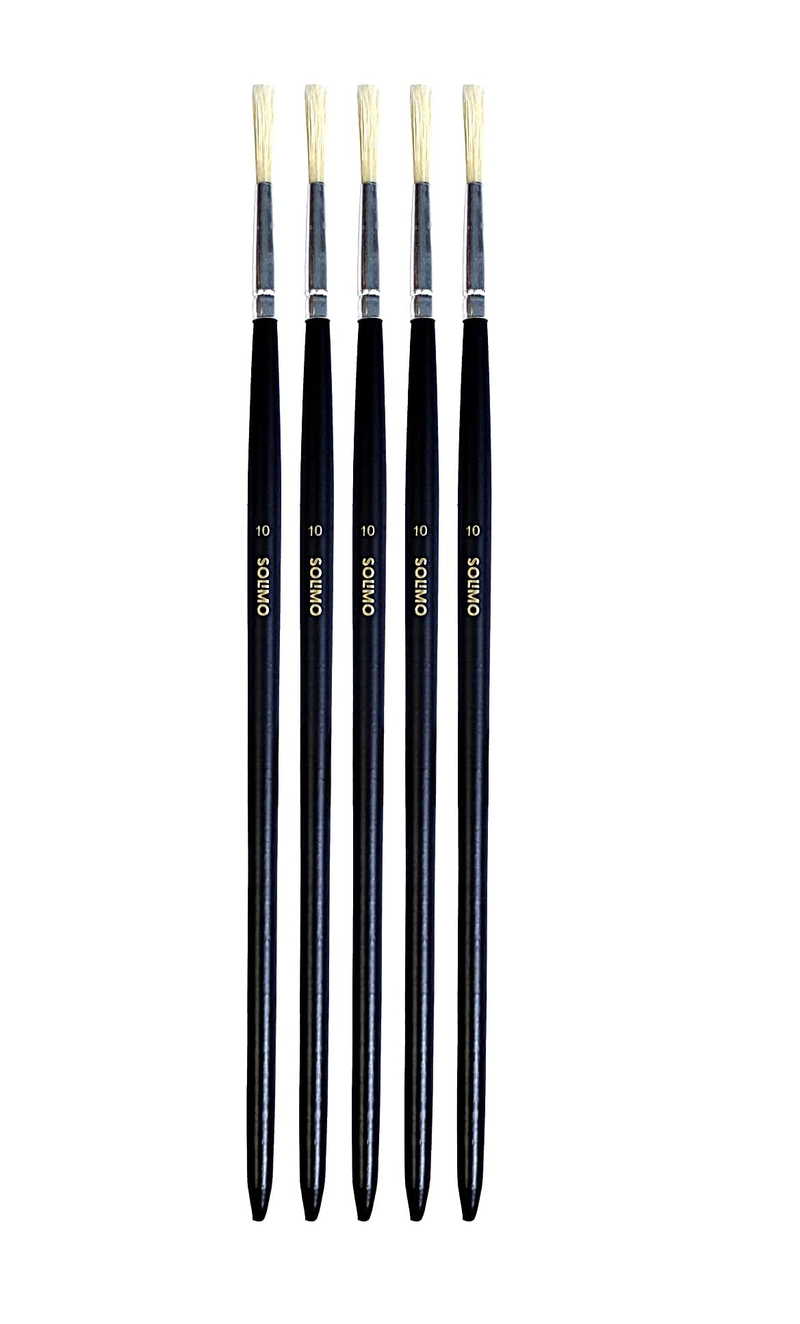 Amazon Brand - Solimo Size 10 Round Hard White Hair Paintbrush Value Pack (5pc) - Long Handle for Oil Painting - Professional Artist Quality-image-23