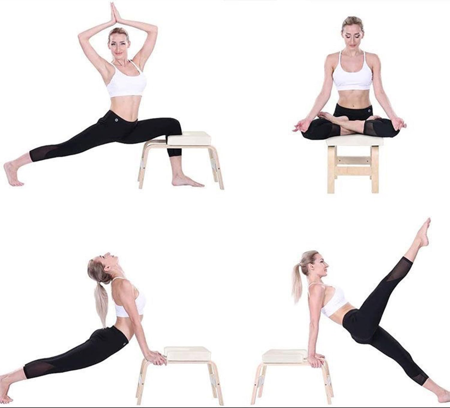REHOOF Sgabello da Yoga, Panca Yoga per Inversioni con Telaio in Legno E Cuscinetti in Poliuretano per Alleviare La Fatica, Equilibrio, Attrezzatura di Supporto per Lo Yoga Domestica B