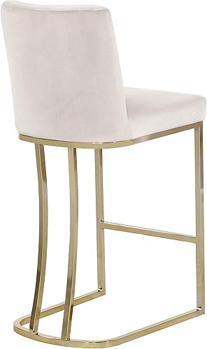 Miniatura 3 de Meridian Furniture Heidi Collection Modern  Taburete tapizado de terciopelo contemporáneo con marco de metal dorado pulido, crema, 16 pulgadas de