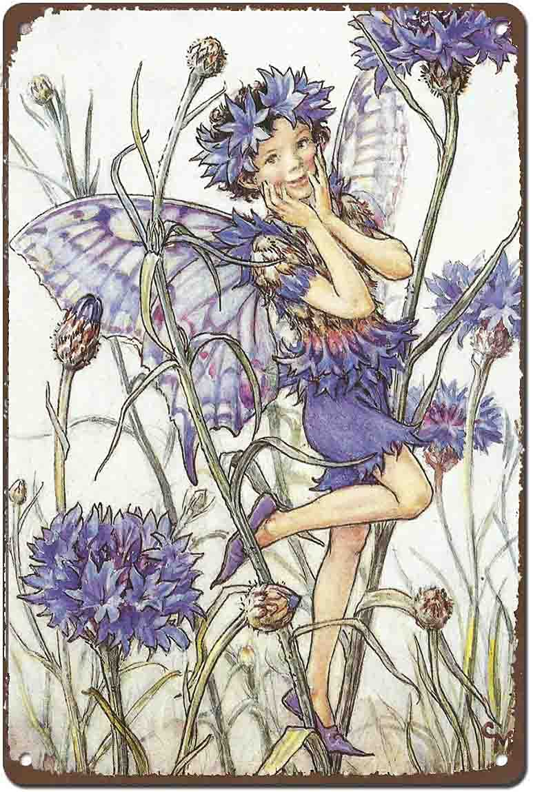 Bioprocess Cornflower Fairy Flower Fairies Novelty Bedroom Home Decor Art Wall Decor Metal Sign Poster 8X12 Inches