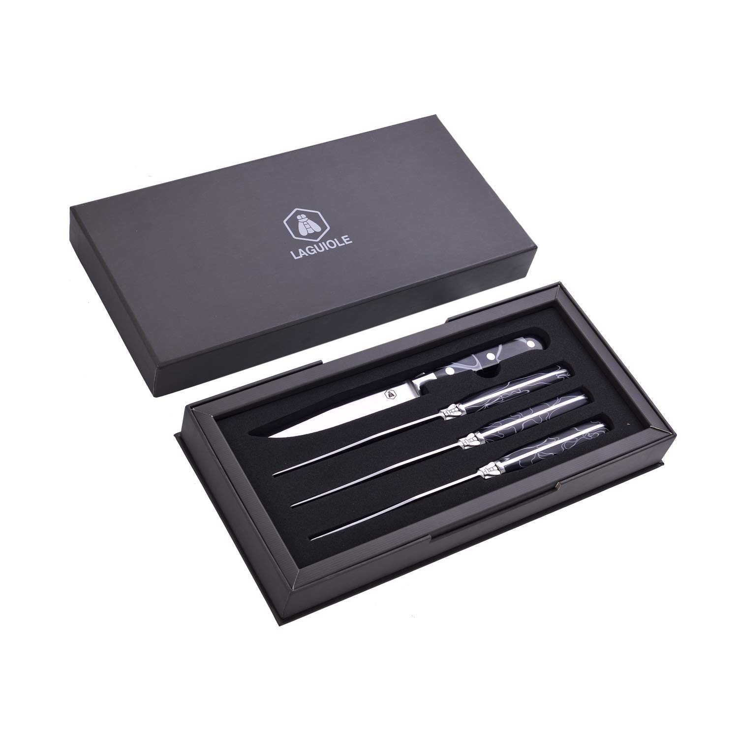 Laguiole - 4268473 Set of 4 Steak Knives (22 cm) with Stainless Steel Blade and Resin Handle - Black