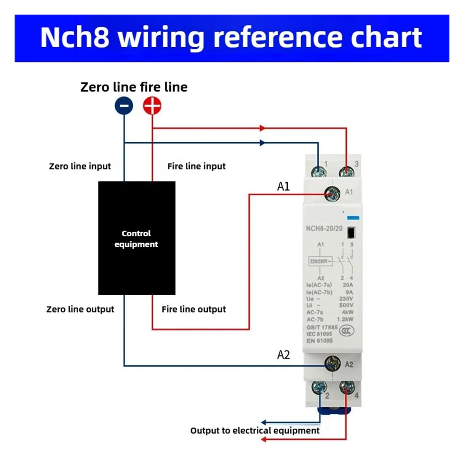 Contactor Modular de CA for el hogar, carril NCH8 20A 25A 40A 63A, 2NO, 2NC, 1NO1NC, 2NO2NC, 4NO, 220V/230V, 220v(NCH8-63A,4NO)