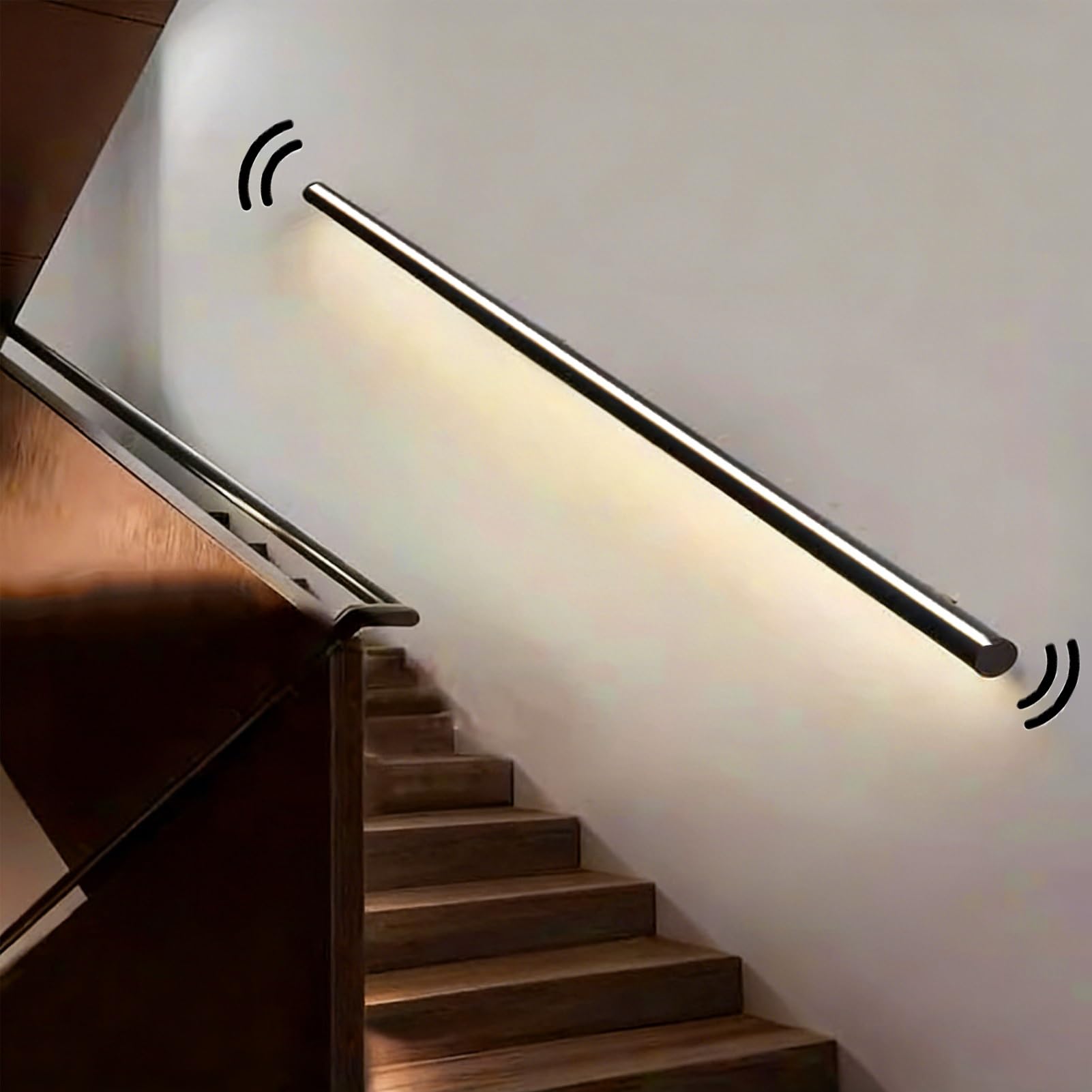 Pasamanos de escalera iluminado con sensores duales, barandilla de escalera de aluminio cableada para interiores, pasillo o loft seguridad en el hogar