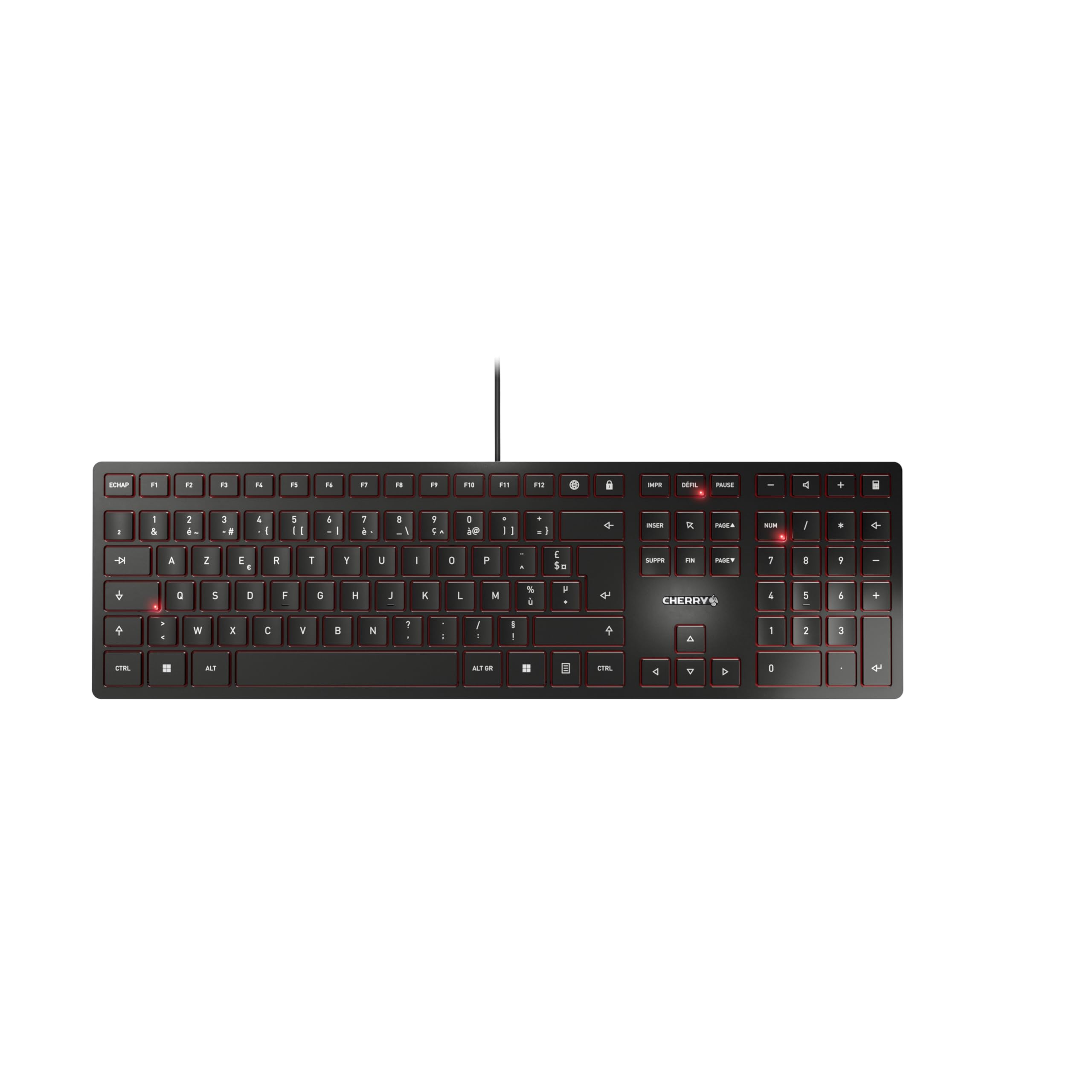Cherry KC 6000 SLIM, Ultra-Flat Design Keyboard, French Layout (AZERTY), Wired (USB-A Port), Quiet Keys, Durable Key Labelling, Black