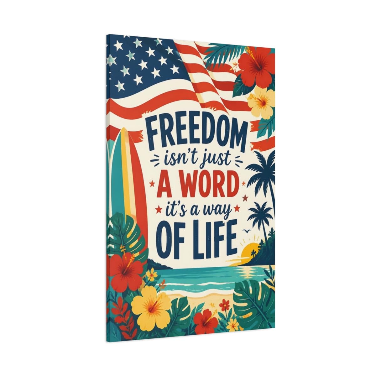 Freedom Beach Wall Art Canvas Print – Living Room Decor, Above Sofa 12×18 inch (30×45 cm) - Vertical / 1.25 inch (3 cm)