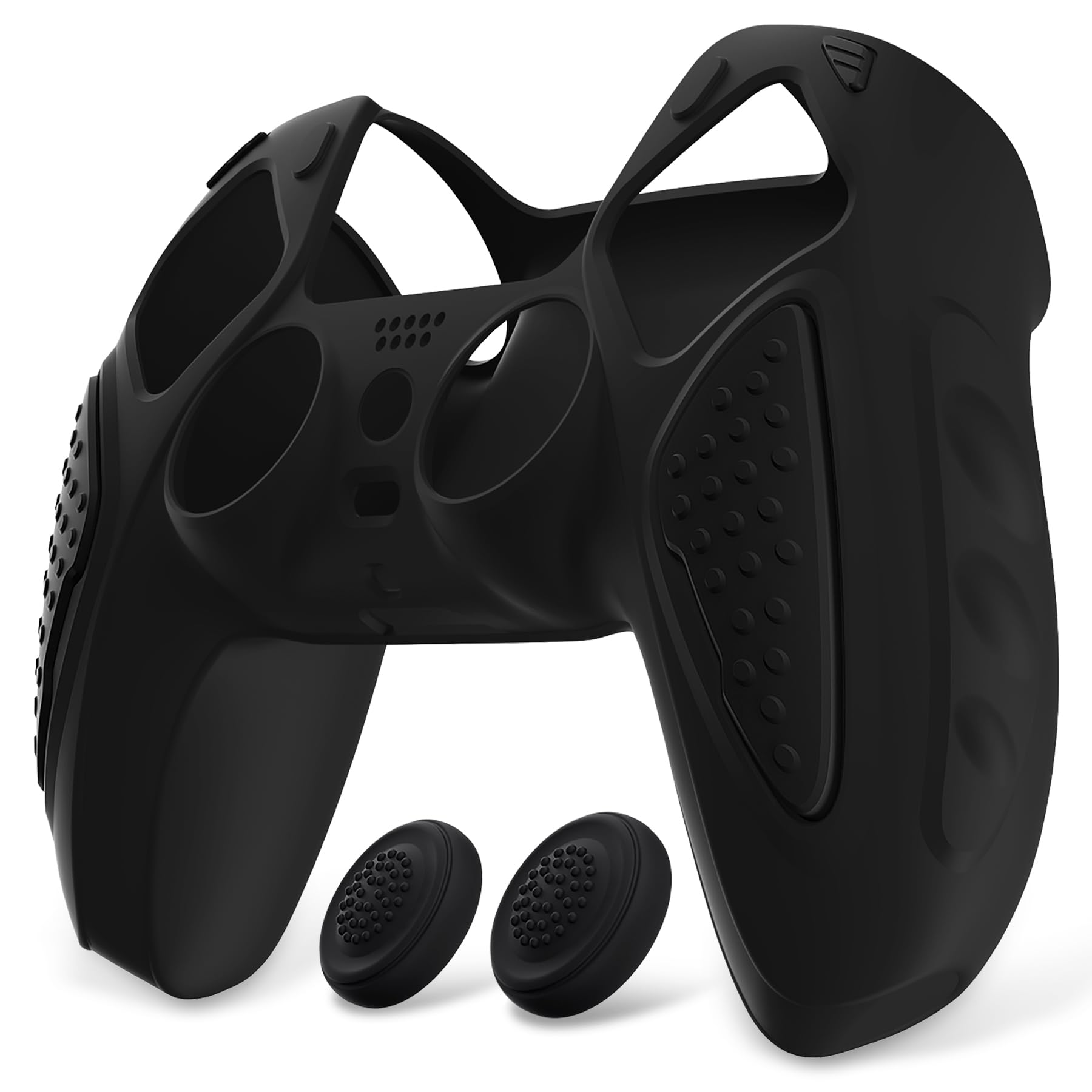 PlayVital Funda de Silicona para ps5 Mando - Carcasa de Goma Antideslizante con Tapas para Pulgar, Protector Tacto Suave, Accesorio Compatible con ps5 - Edición Knight (Gris Metalizado & Gris Oscuro) — view 11
