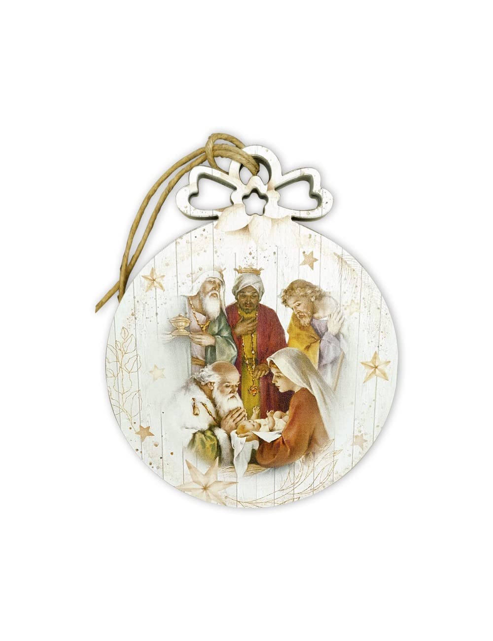 Fratelli Bonella | Decoración navideña- de madera de álamo temblón, para apoyar sobre la mesa o para colgar en el árbol de Navidad - Belén 15 x 16 cm | Made in Italy (Pallina)