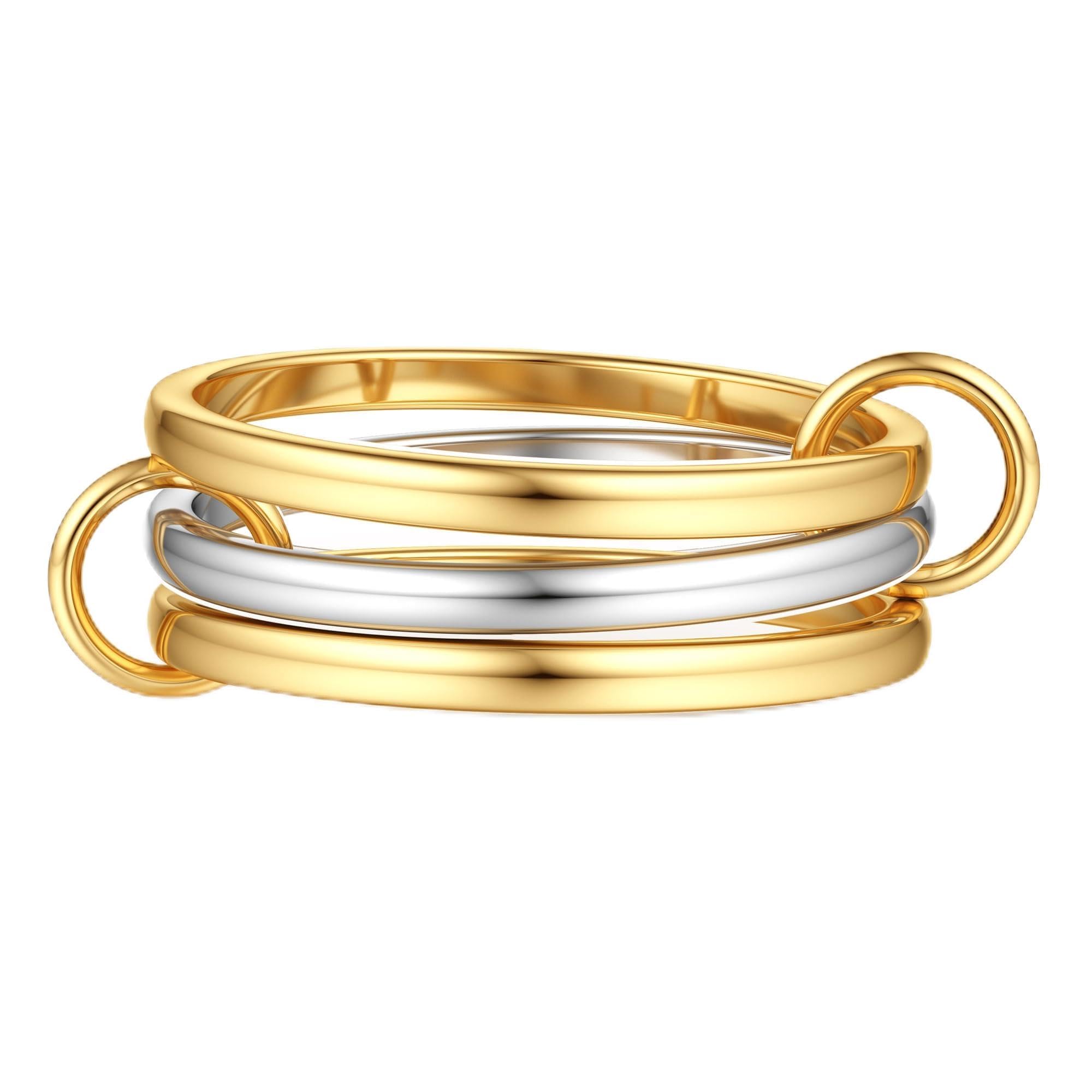 WBDWWTD KRFY Goldringe Stapelbare Ringe für Frauen Gemischte Stapelbare Ringe Set Gold- und Silber-Mehrzweck-Bänder Nicht anlaufender kubischer Zirkon Großer Silberring Daumen für Frauen