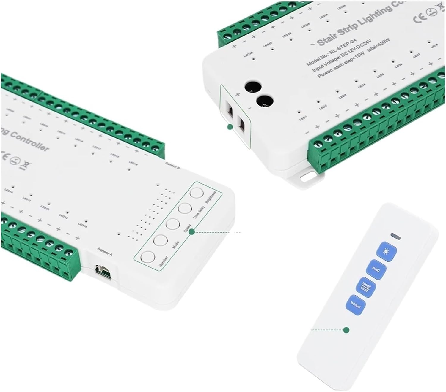 Auto Sensor Stair Light Controller Step by Step Control 16 28 Steps with Remote DIY Home Stair Strip Body Motion Sensor(20pcs Connector)