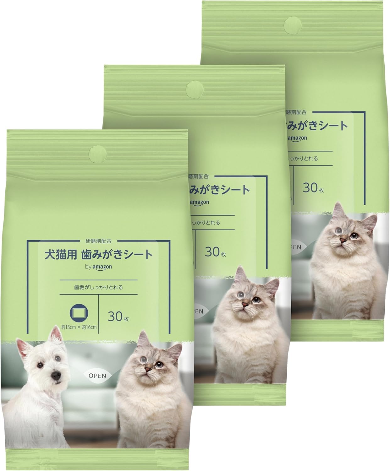 犬猫用 研磨剤配合 歯みがきシート 30枚×3個パック