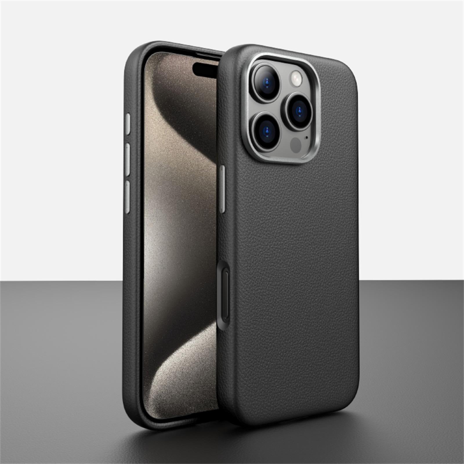 Étui magnétique de Luxe en Cuir PU pour iPhone 15, léger, Fin, avec Chargement sans Fil et Protection Antichoc (pour iPhone 15/PU Noir)
