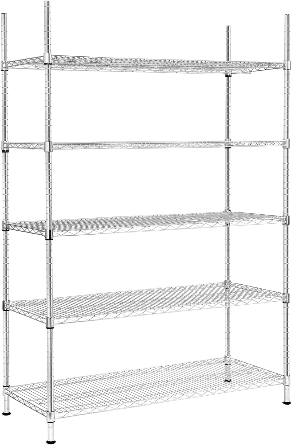 Land Guard 5 Tier Chrome Storage Racks and Shelving - 48" L x 20" W x 72" H Heavy Steel Material Pantry Shelves - Each Unit Loads 350 Pounds Wire Shelf, Suitable for Warehouses, Closets, Kitchens Chrome 48"D x 20"W x 72"H