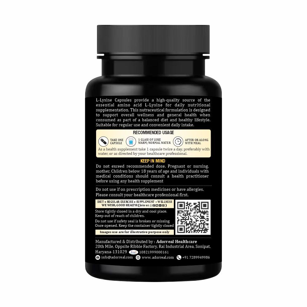Adorreal L-Lysine Capsules | Essential Amino Acid | Nutritional Supplement | 60 Capsules 4