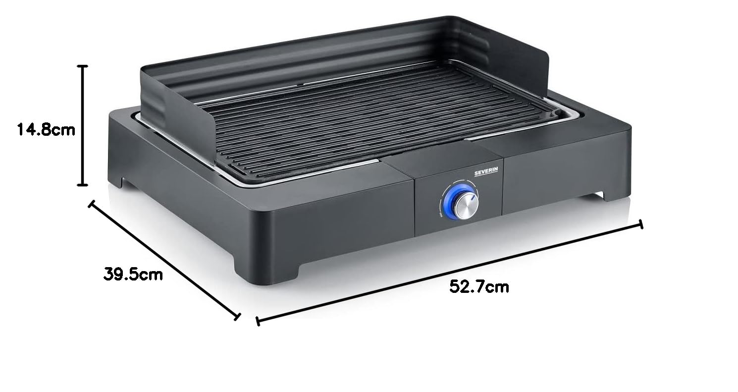 SEVERIN Tischgrill mit Aluminium-Grillplatte für drinnen und draußen, Elektrogrill mit schnellem Grill-Start, Balkon Grill ohne Verbrennungsgefahr, Schwarz, PG 8567