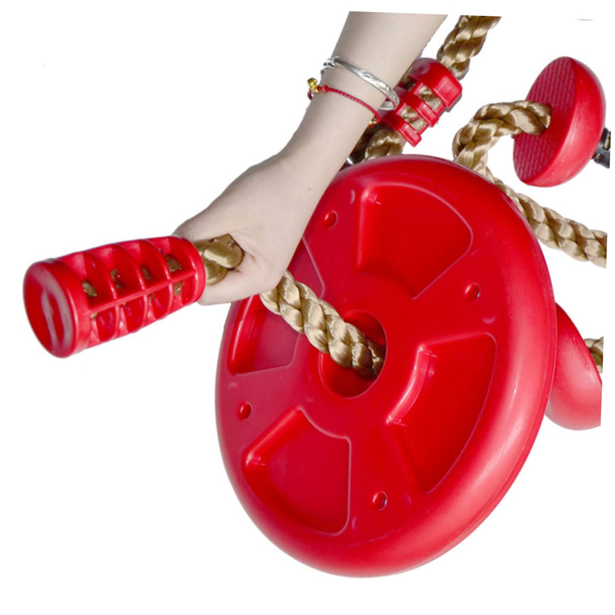 YARNOW Swing Round Disk Swing for Indoor and Outdoor Fun Cord Materials Strong Load Bearing for Boys and Red