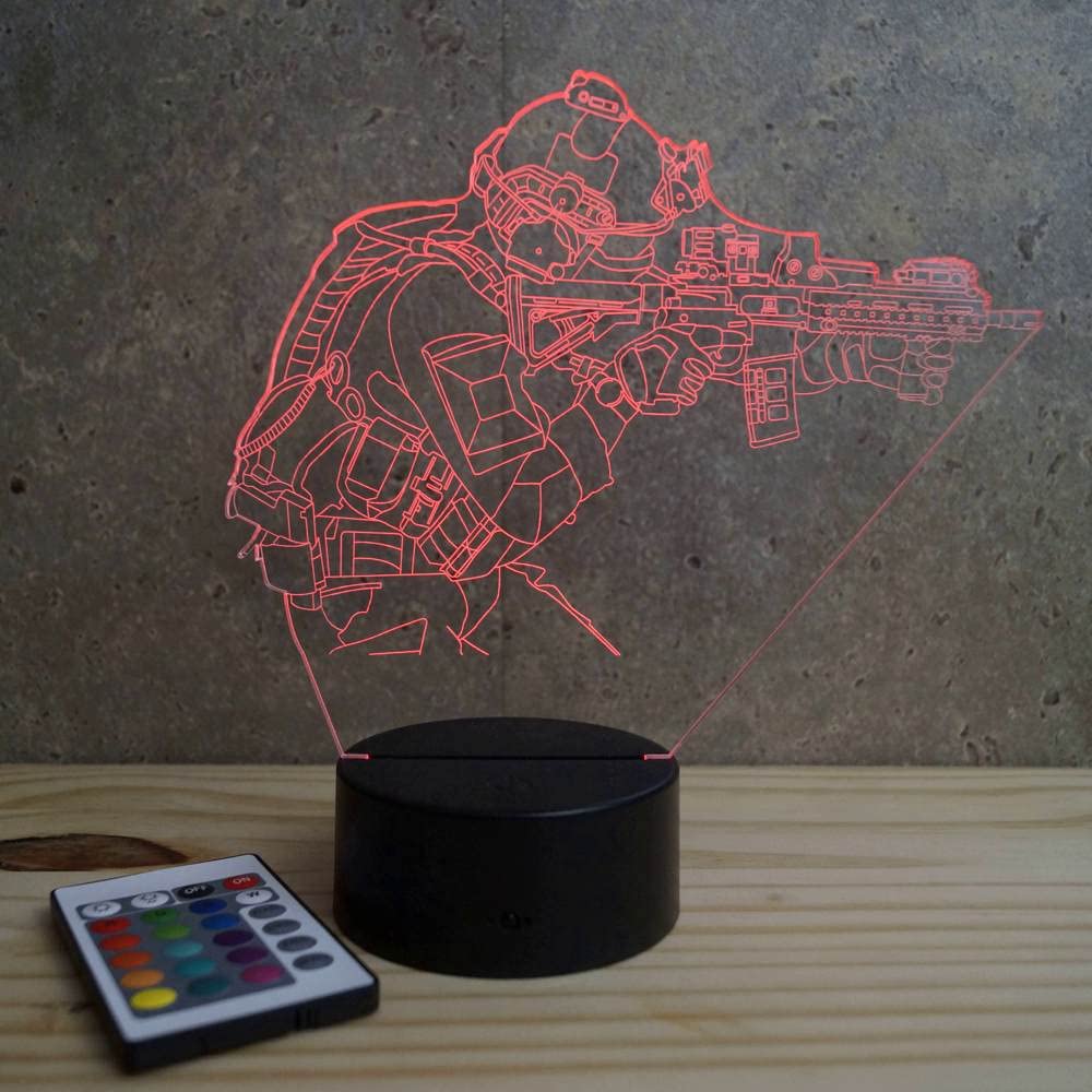 Lampe 3D Commando personnalisable 16 Couleurs 4 Modes Télécommande Veilleuse Décoration Made in France
