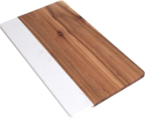 Azauvc Tabla de cortar con mármol blanco y madera natural tabla de servir tabla de queso para carne de frutas con asa tabla de cortar para pan