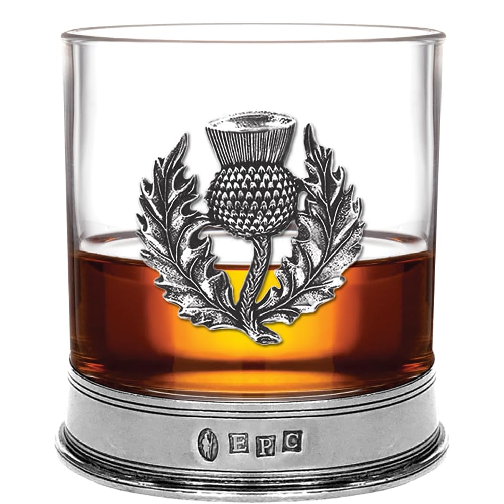 English Pewter Company Sheffield, England Women's Silver English Pewter Company Whisky Glass Tumbler With Scottish Thistle And Pewter Base [Sg705]