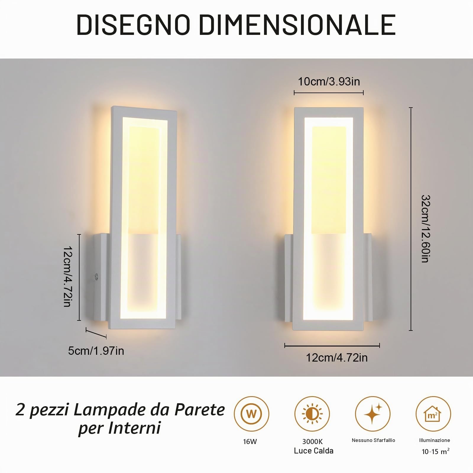 Osairous Applique da Parete Interno, 2 Pezzi 16W 1800LM 3000K Bianco 32CM | Lampada da Parete Moderno in Acrilico, Lampada a Muro Bianco Camera da Letto per Soggiorno Corridoio Studio Balcone