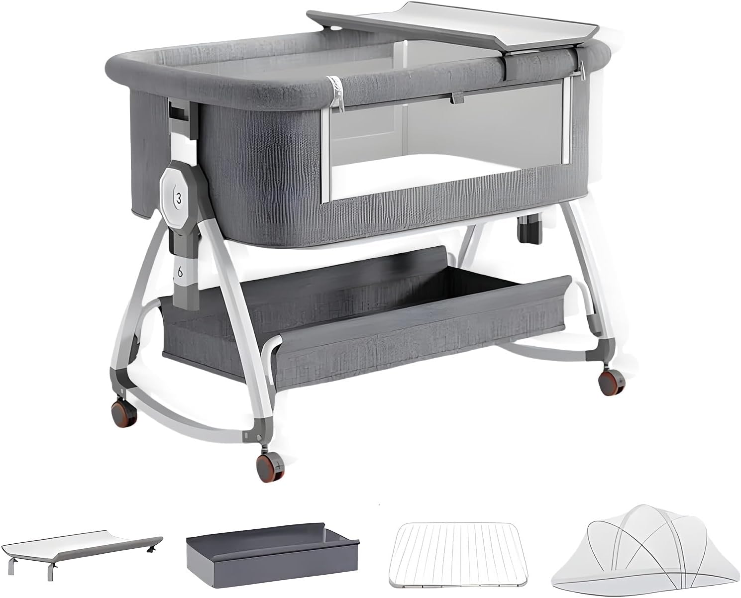 【SGS国際安全基準認証取得】折りたたみベビーベット　グレー　洗濯可　YXYOL SGS国際安全基準認証取得】折りたたみベビーベット グレー 洗濯可