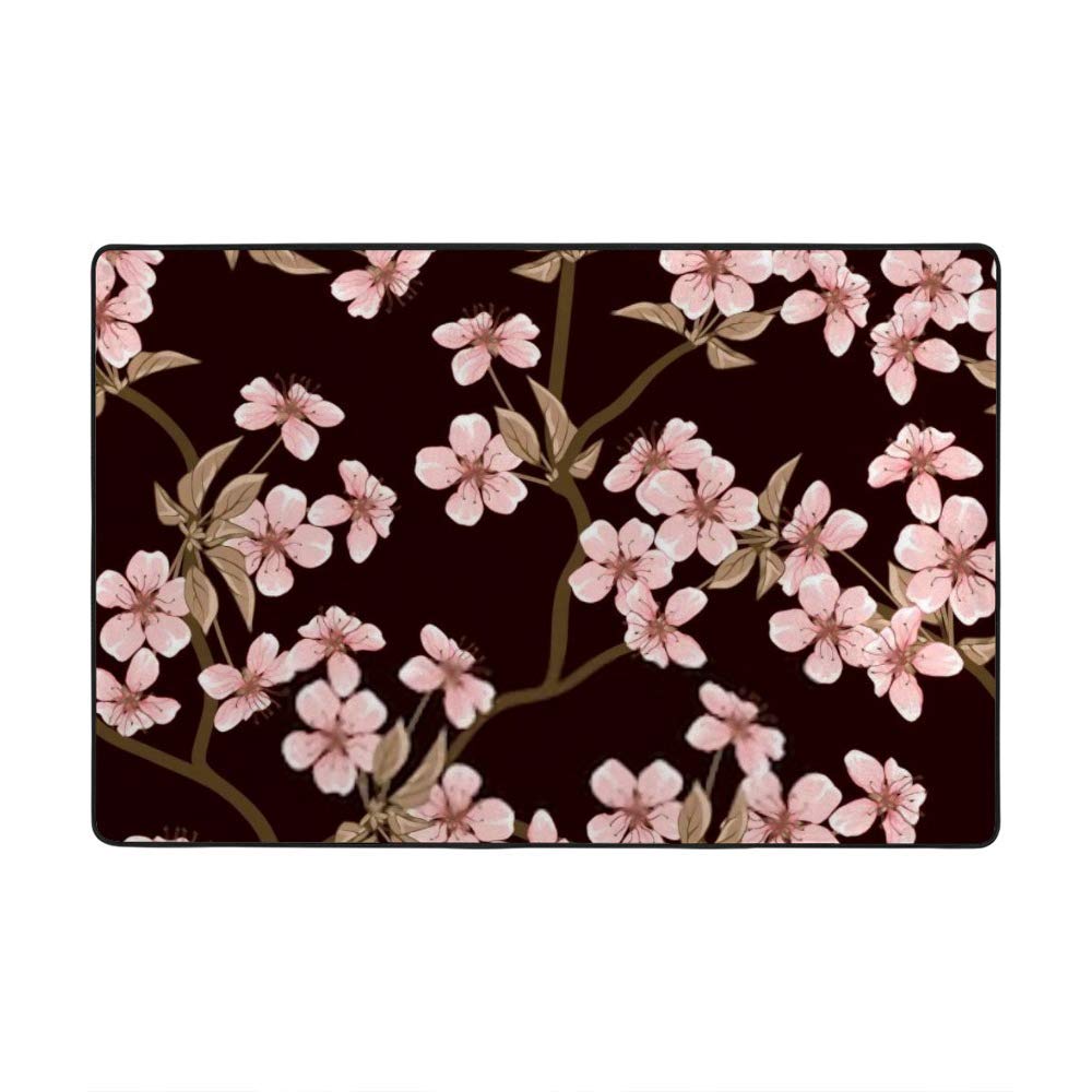Tapis de salon en velours corail à motif fleurs de cerisier 147x203 cm