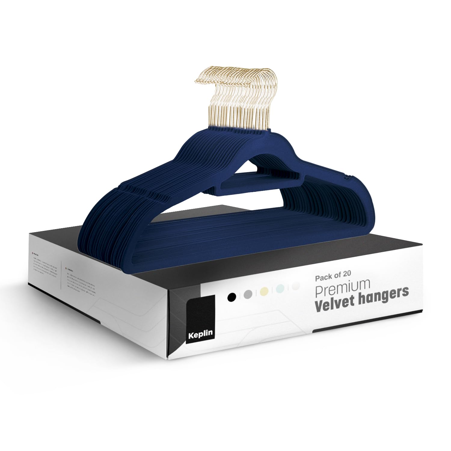KEPLIN Velvet Hangers 20 Pack (41.5cm) - Non-Slip Clothes Coat hangers with Tie Bar and 360 Degree Hook for Home Storage Durable, Sturdy & Space Saving Wardrobe (Navy Blue, 20 Pack)