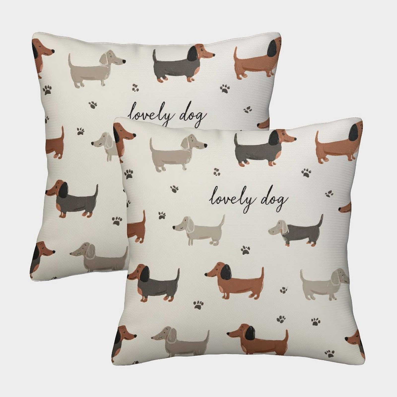 FELASBUID Dachshund Dogs—cartoon Playful Style Pillow Covers 2 Pack Cozy Pillowcase Available All Seasons Cushion Cover with Zipper Decorative Sofa for Living Room Bedroom 45x45cm