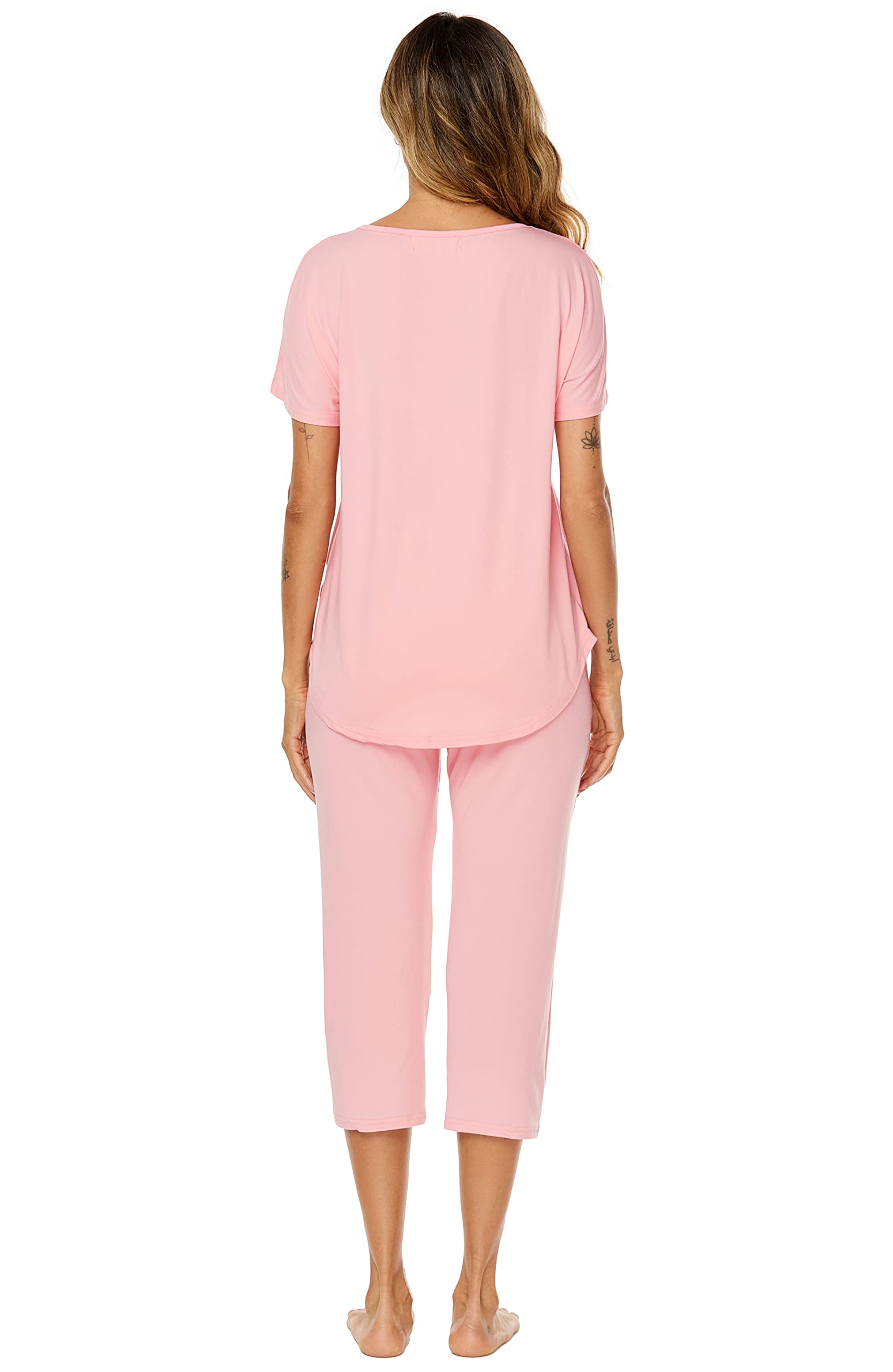 Pigiama Donna,Completo Sportivo Donna Tute da Ginnastica Estiva Cotone 2 Pezzi Homewear Manica Corta T Shirt+ 3/4 Pantaloni Tute Sportiva Casa Pigiama Set