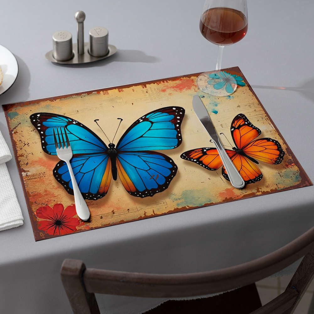 Sets de table de Pâques lot de 6 decoration table printemps papillon bleu et orange